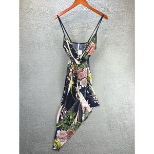 Glare Spaghetti Strap Asymmetrical Dress Womens M Navy Floral Tropical NWT